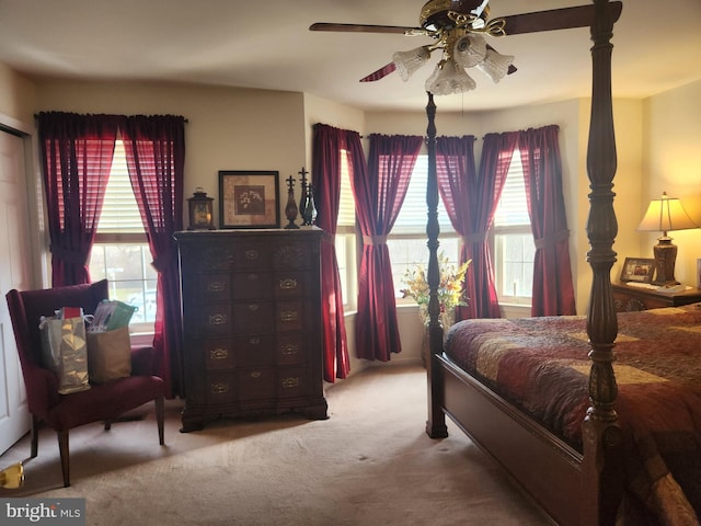 bedroom featuring carpet flooring and ceiling fan