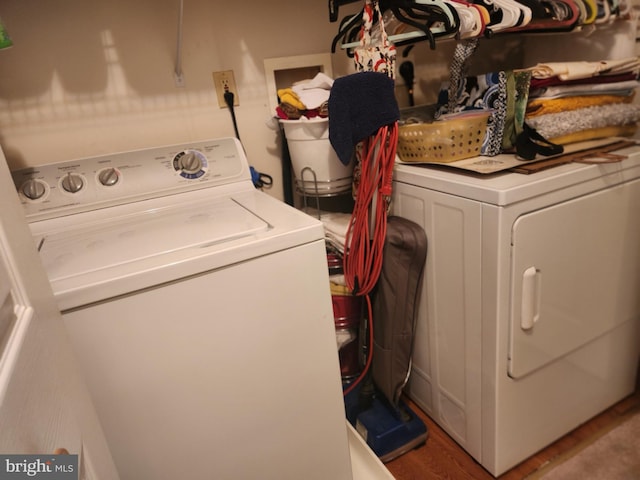 clothes washing area featuring hookup for a washing machine and wood-type flooring