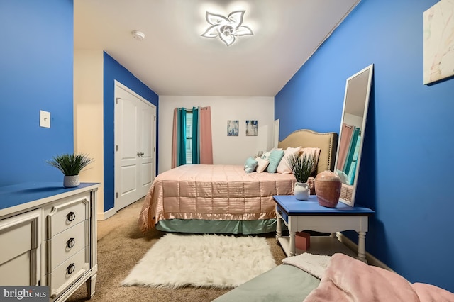 carpeted bedroom with a closet