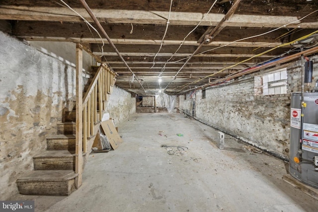 basement featuring gas water heater