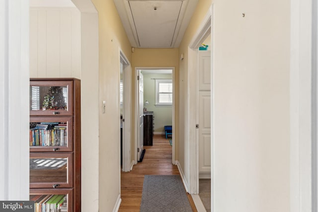 corridor with light wood-type flooring