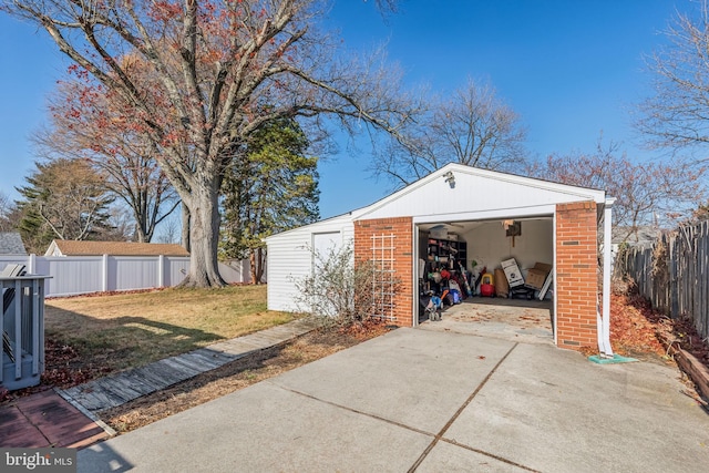 garage with a yard