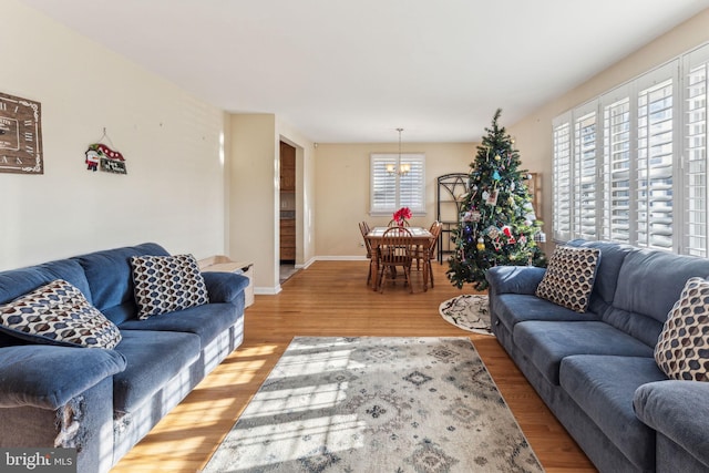 living room with light hardwood / wood-style floors