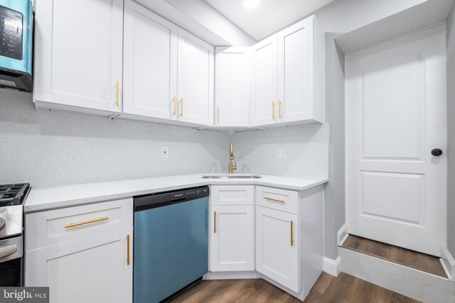 kitchen featuring white cabinets, sink, dark wood-type flooring, and appliances with stainless steel finishes