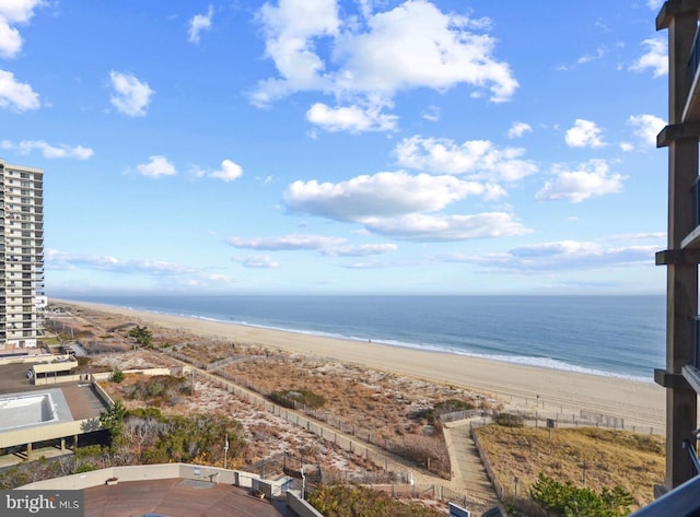 view of water feature featuring a beach view