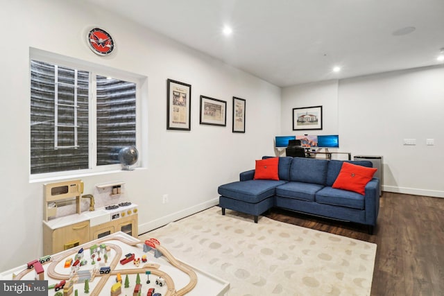 living room with dark wood-type flooring