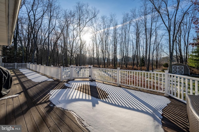 deck featuring a storage unit