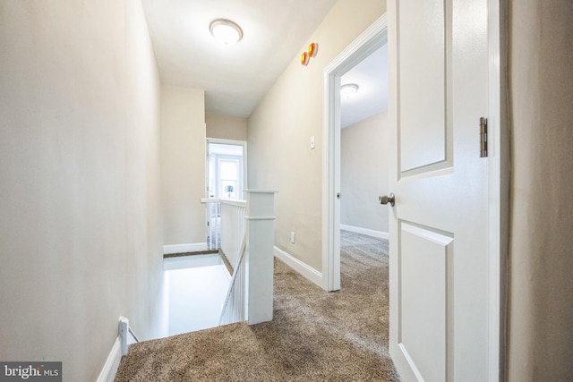 hallway with light colored carpet