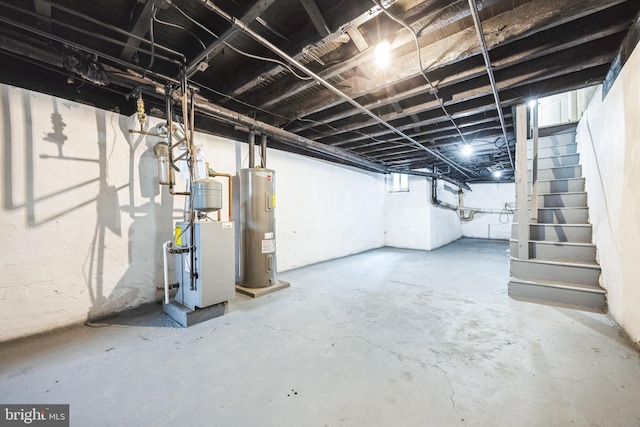 basement featuring water heater