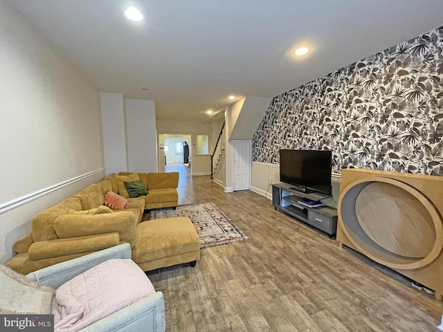 living room with hardwood / wood-style floors