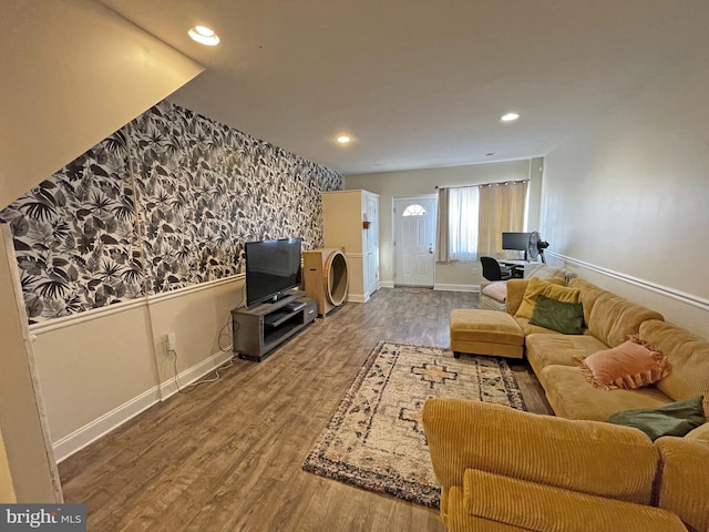 living room with hardwood / wood-style flooring