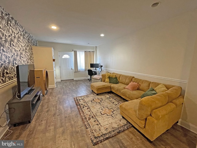 living room with hardwood / wood-style flooring