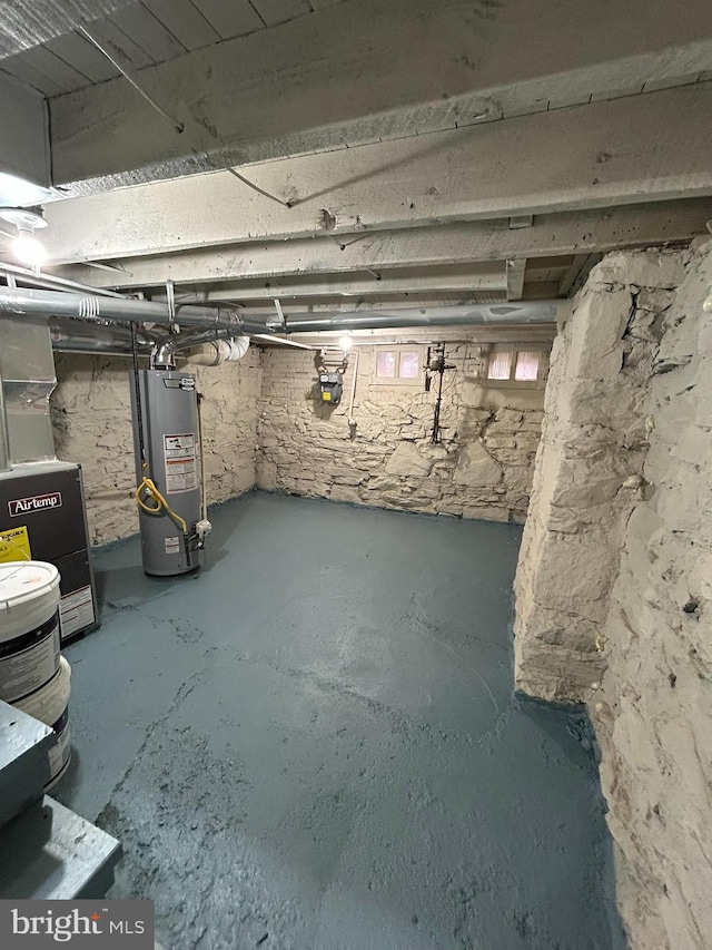 basement with water heater