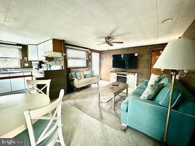 living room with ceiling fan and plenty of natural light