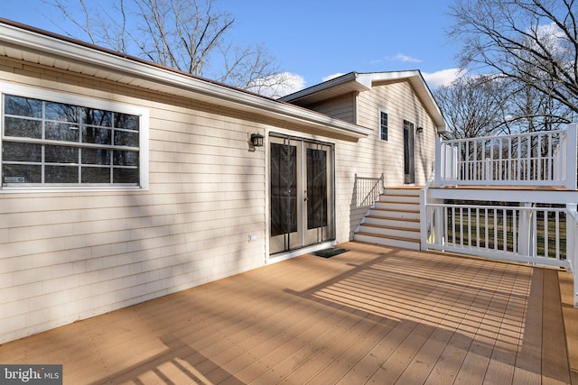 wooden terrace with french doors