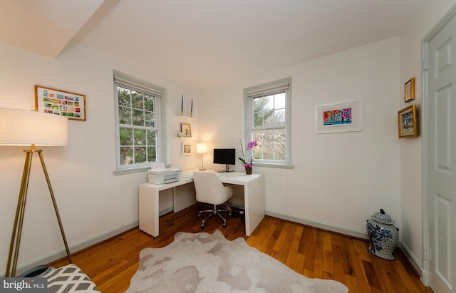 office space featuring hardwood / wood-style floors