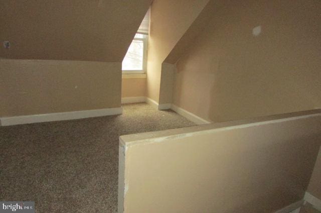 additional living space featuring light colored carpet and vaulted ceiling