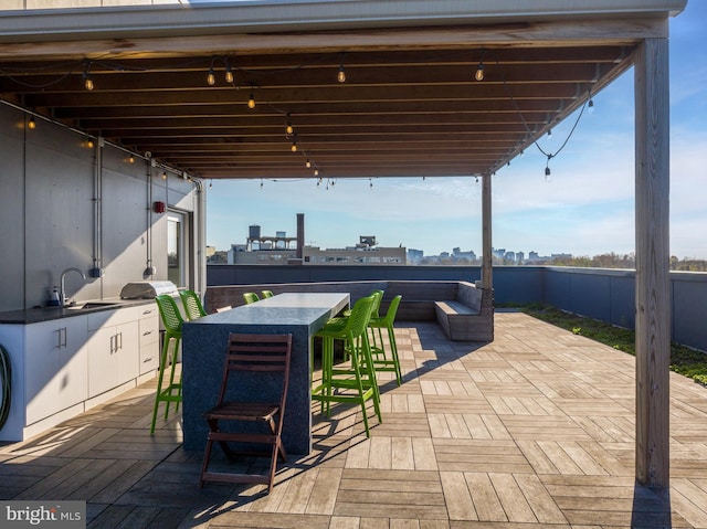 view of patio with a wet bar