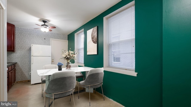 dining room featuring ceiling fan and a healthy amount of sunlight