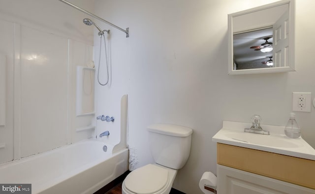 full bathroom featuring vanity, toilet, and shower / washtub combination