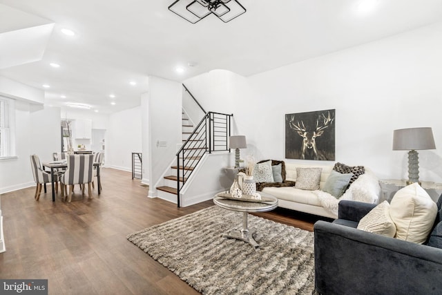 living room with hardwood / wood-style floors