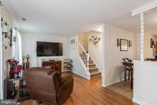 living room featuring light wood-type flooring