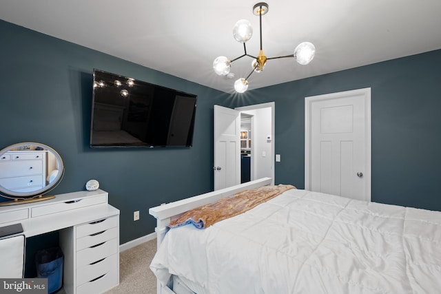 bedroom with light colored carpet