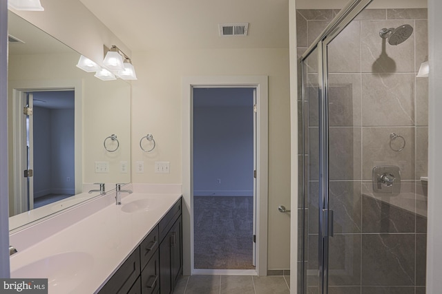 full bath featuring a stall shower, visible vents, and a sink