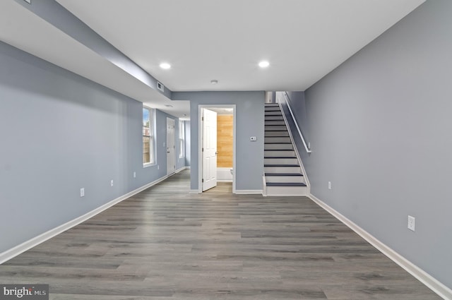 basement featuring wood-type flooring