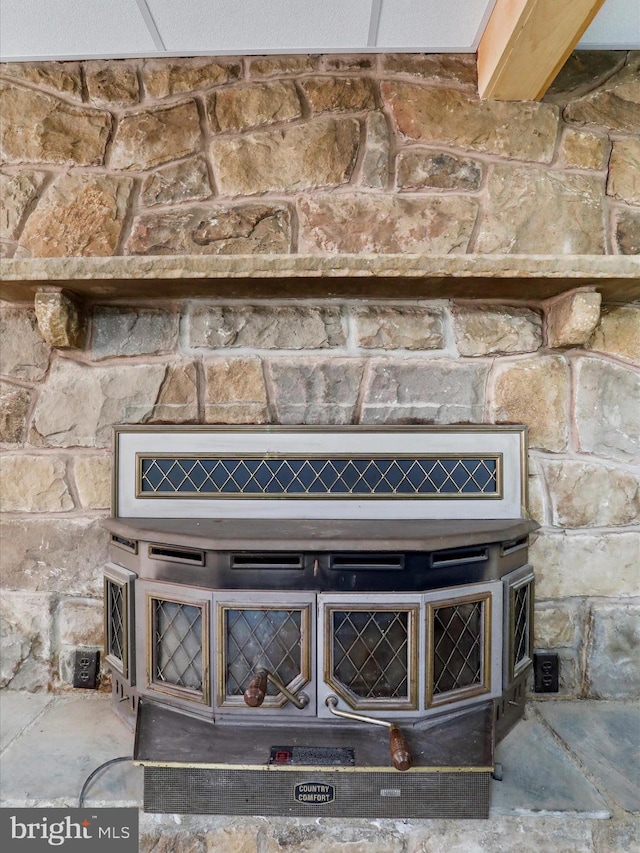 details featuring a wood stove