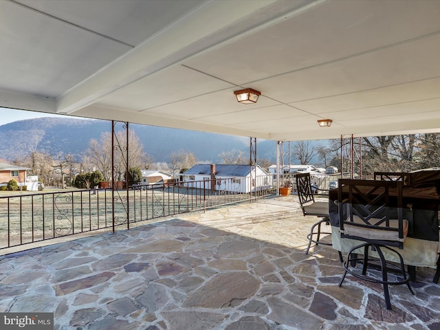 view of patio featuring a mountain view