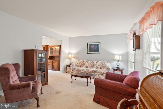 living room with light carpet