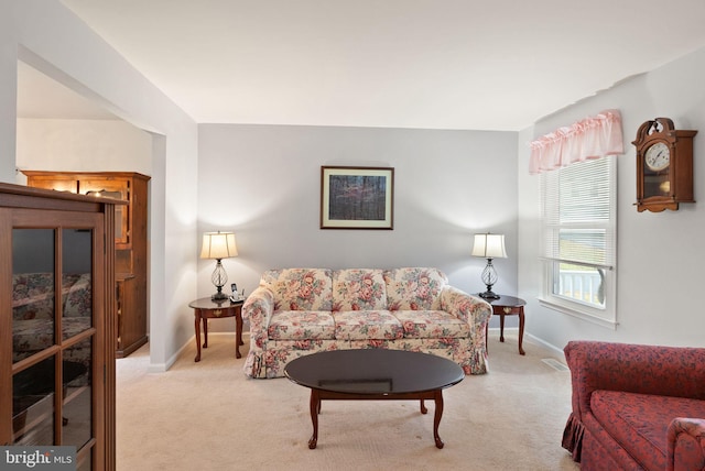 living room with light carpet