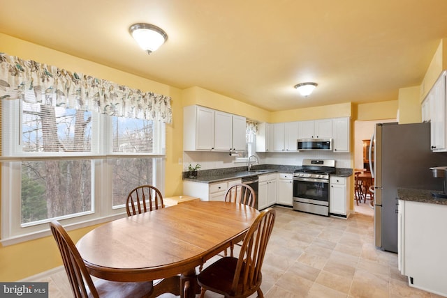 kitchen with sink, white cabinetry, stainless steel appliances, and a wealth of natural light