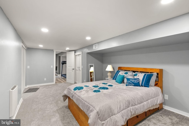 bedroom featuring carpet and a closet