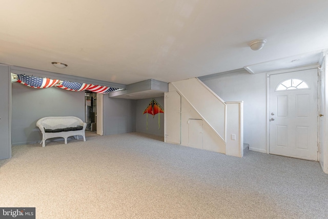 basement with carpet floors