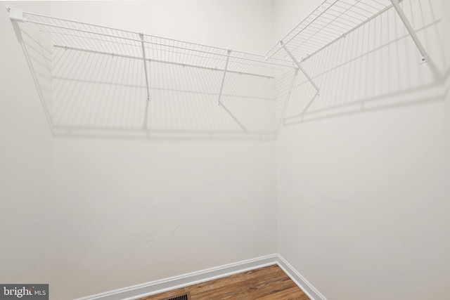 walk in closet with wood-type flooring