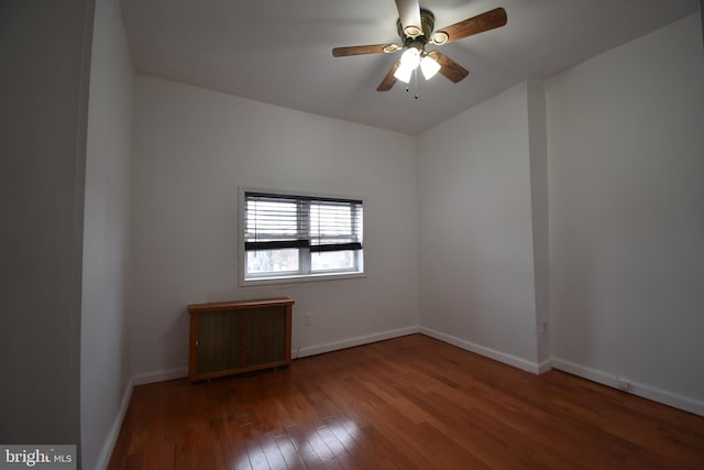 unfurnished room featuring wood-type flooring and ceiling fan