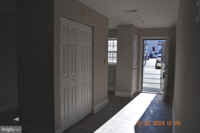 interior space with dark hardwood / wood-style floors