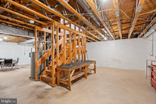 basement featuring water heater