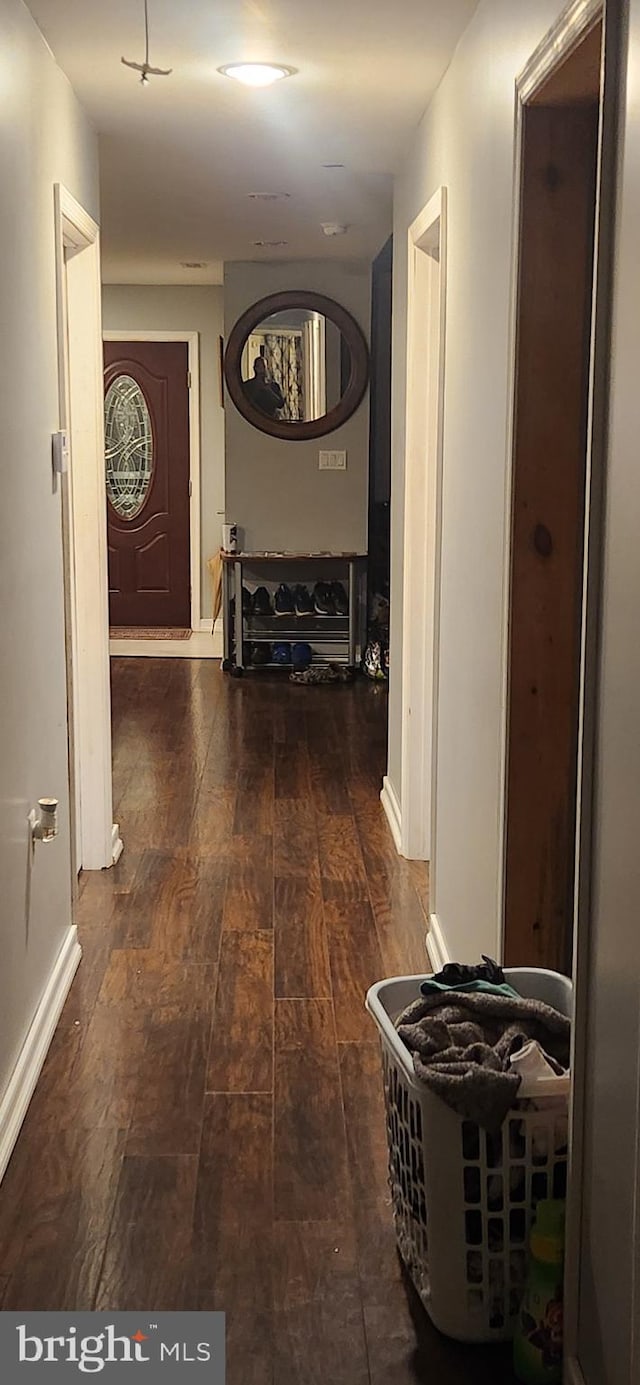 hallway featuring dark wood-type flooring