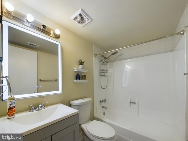 full bathroom featuring vanity,  shower combination, and toilet