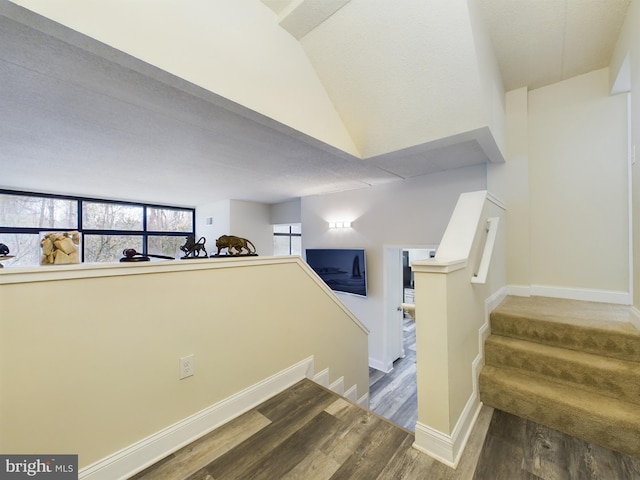 staircase with wood-type flooring