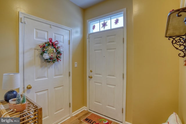 entryway with hardwood / wood-style floors