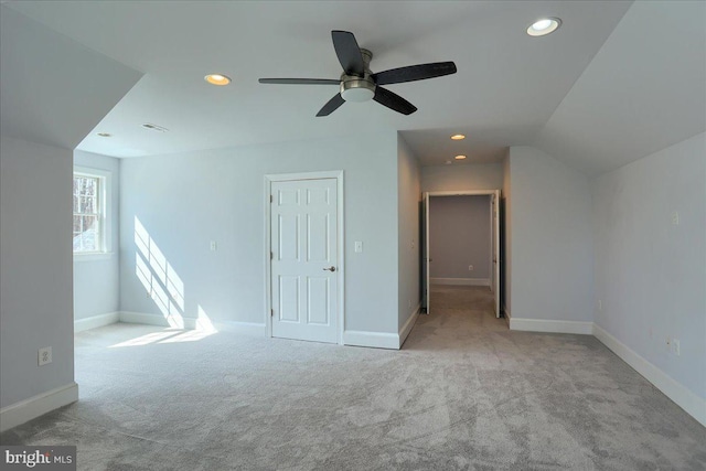 interior space with carpet, visible vents, baseboards, and recessed lighting