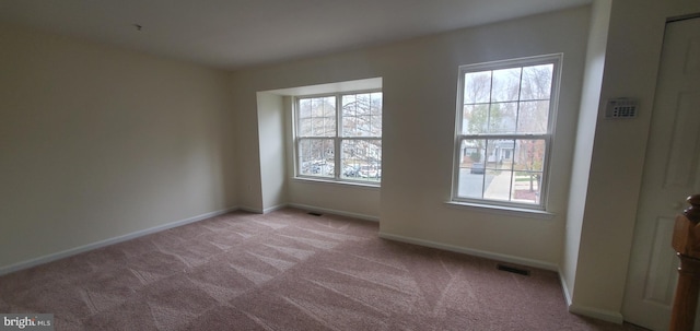 unfurnished room with light colored carpet