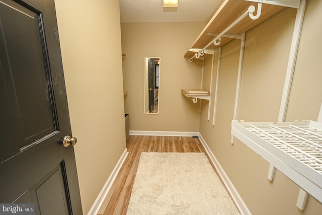 walk in closet with hardwood / wood-style floors