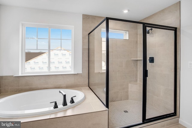 bathroom with plus walk in shower