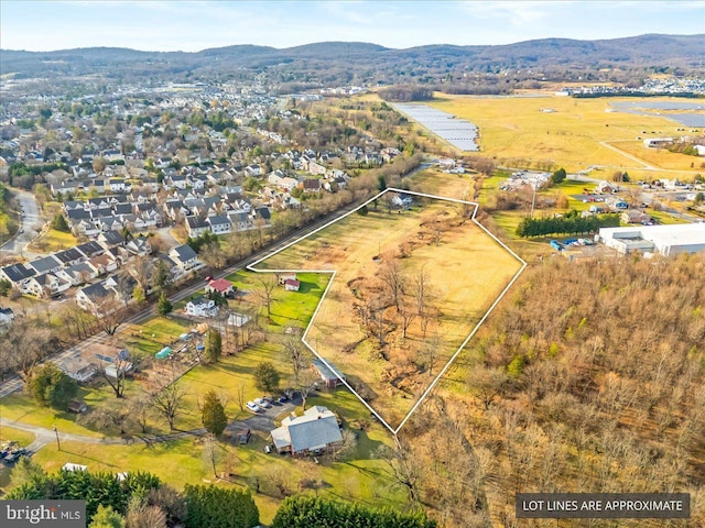 birds eye view of property featuring a mountain view