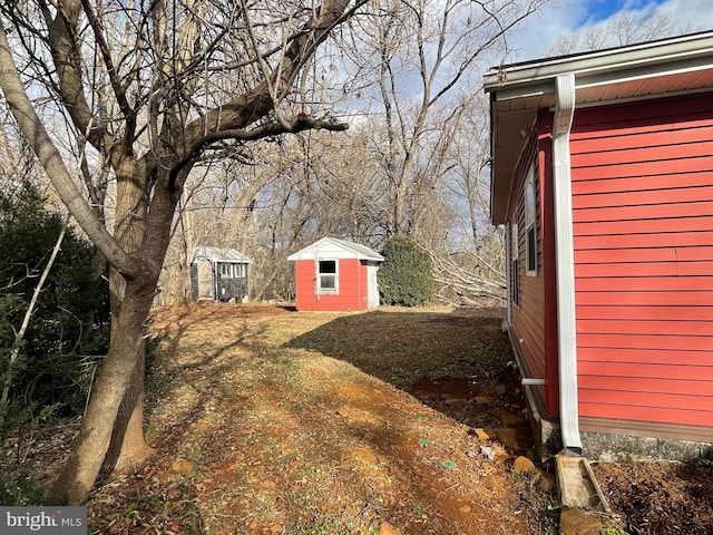 view of yard with a storage shed